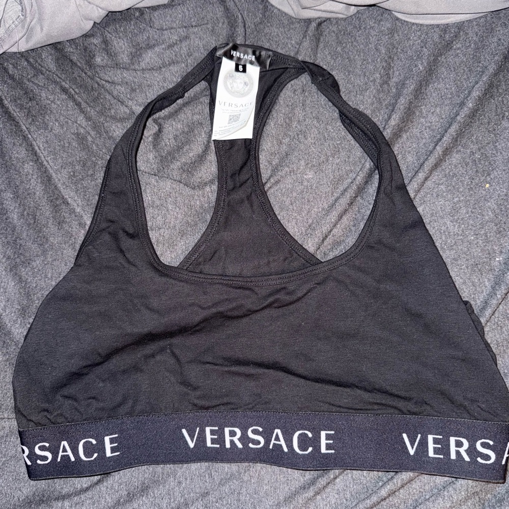 Versace Black Sports Bra with Logo Band